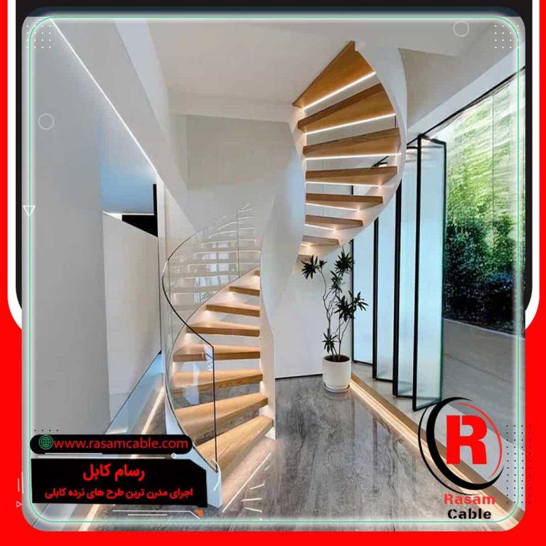 نرده شیشه ای راه پله مارپیچ